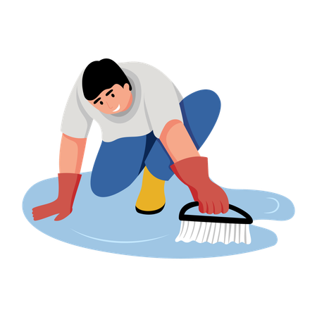 Man doing floor scrubbing  Illustration