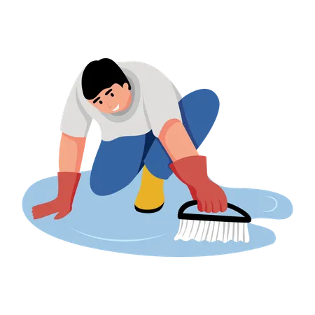 Man doing floor scrubbing  Illustration