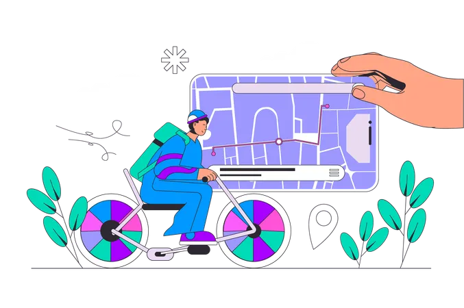 自転車で食べ物を配達する男性  イラスト
