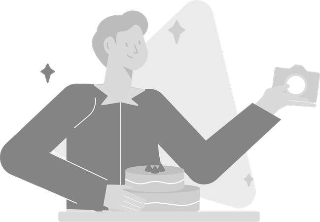 食べ物のビデオブログをしている男性  イラスト