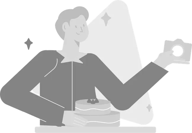 食べ物のビデオブログをしている男性  イラスト