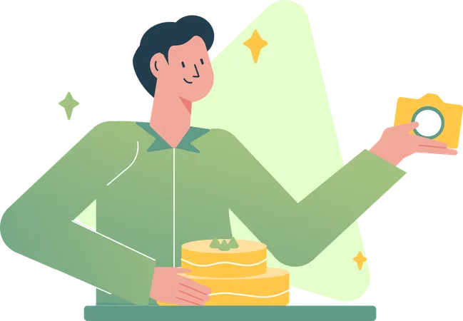 食べ物のビデオブログをしている男性  イラスト