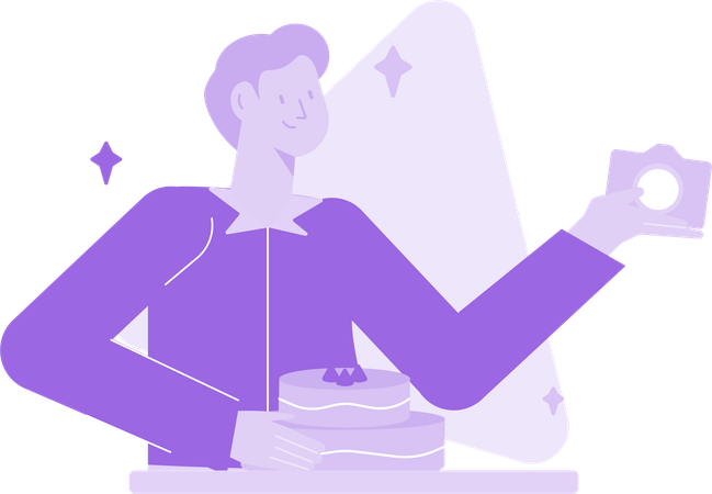 食べ物のビデオブログをしている男性  イラスト