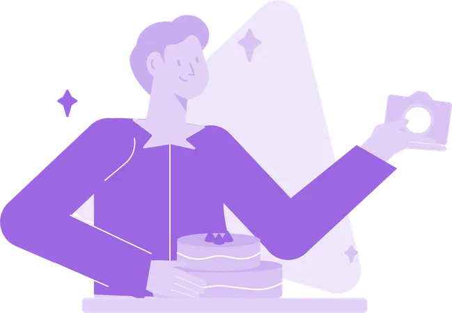 食べ物のビデオブログをしている男性  イラスト
