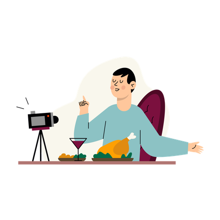 Man doing food vlogging  Illustration