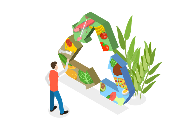 Man doing Food Waste Recycling  Illustration