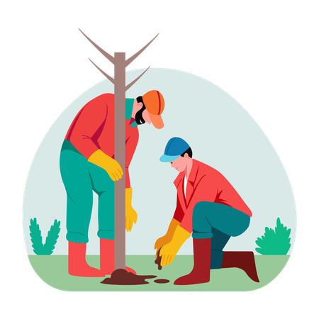 Man doing Forest restoration  Illustration