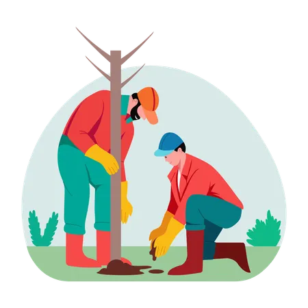 Man doing Forest restoration  Illustration