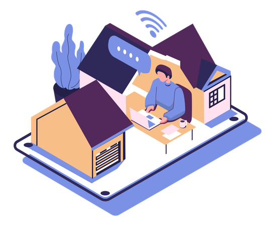 Man doing freelance working from home  Illustration