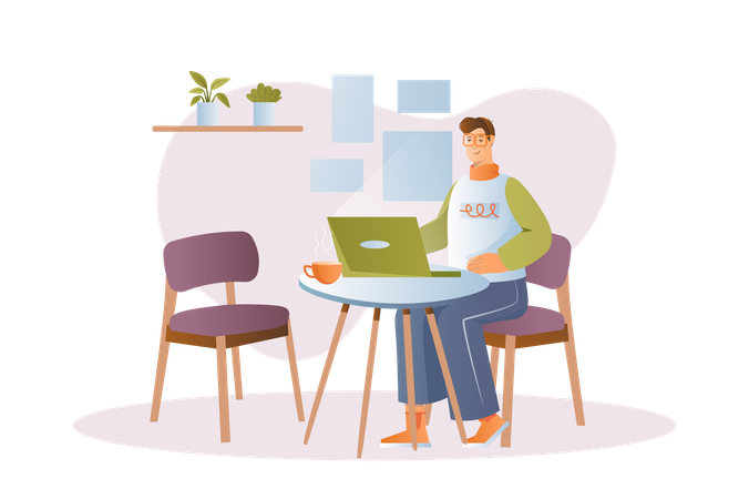 Man doing freelancer work at home  Illustration