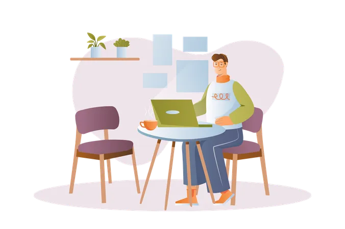 Man doing freelancer work at home  Illustration