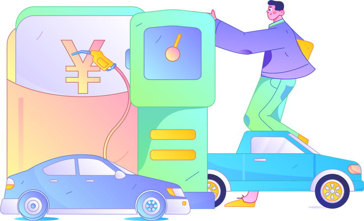 Man doing fuel payment at fuel station  Illustration