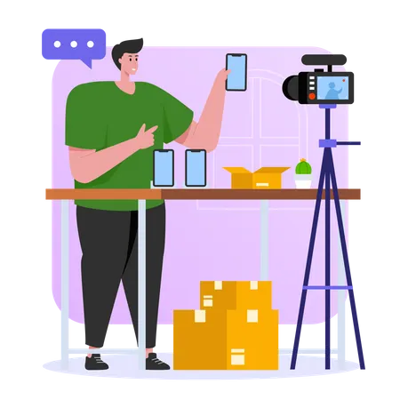 Man doing gadget review video  Illustration