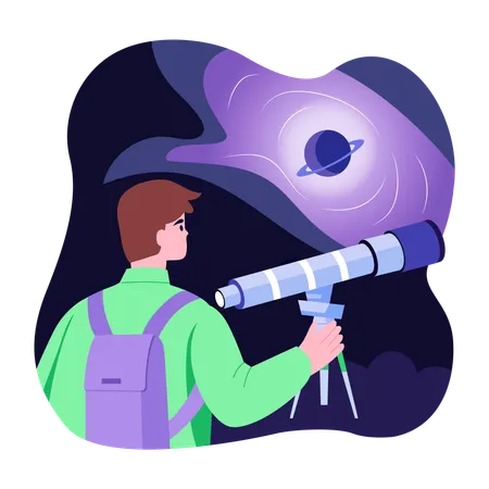 Man doing galaxy research  Illustration
