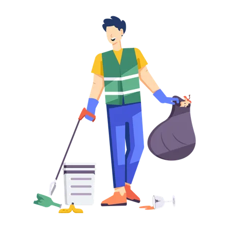 Man doing Garbage Cleaning  Illustration