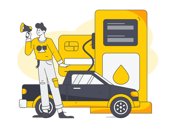 Man doing gas price drop announcement  Illustration