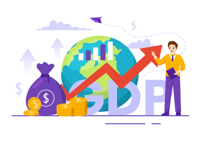 GDP Or Gross Domestic Product Vector Illustration With Economic Growth Column And Market Productivity Chart In Flat Cartoon Hand Drawn Templates Illustration