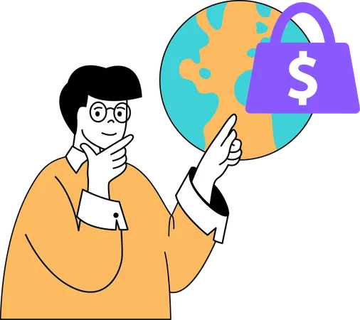Man doing global financial business  Illustration