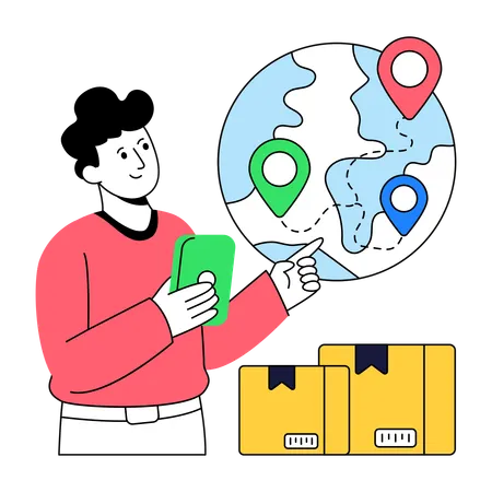Man doing Global Parcel delivery  Illustration