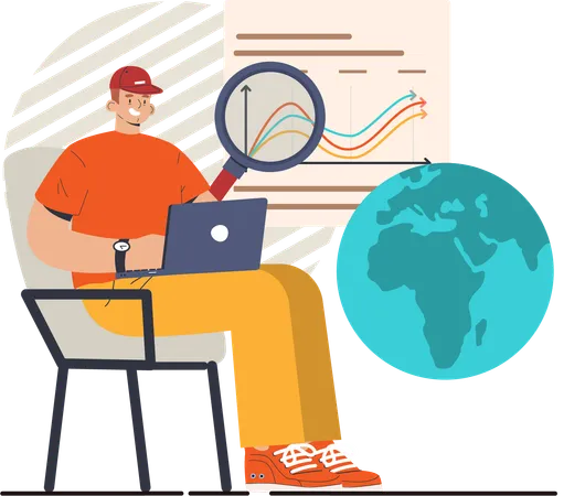 Man doing global research  Illustration