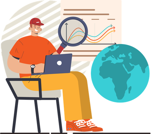 Man doing global research  Illustration