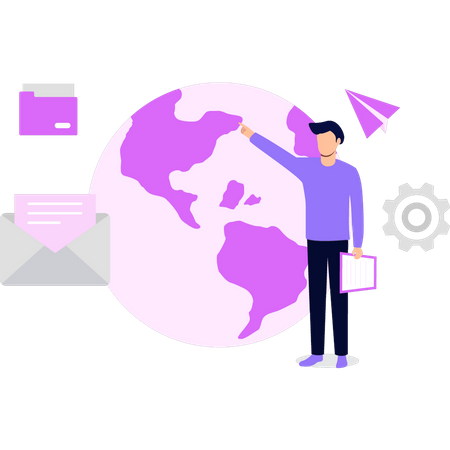 Man doing global work  Illustration