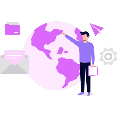 Man doing global work  Illustration