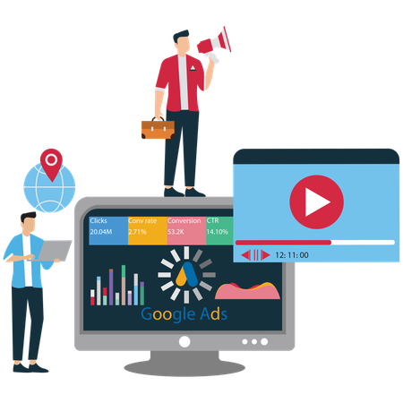 Man doing Google Ads analysis  Illustration