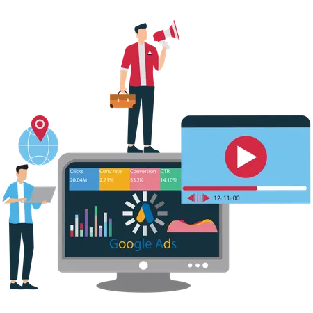 Man doing Google Ads analysis  Illustration