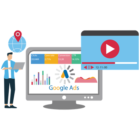 Man doing Google Advertising  Illustration