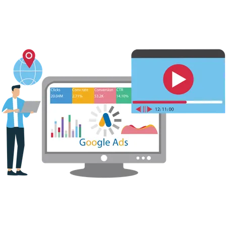 Man doing Google Advertising  Illustration