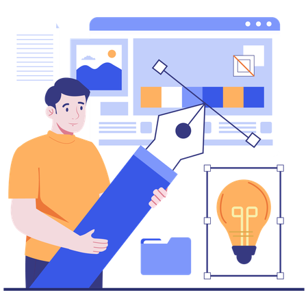 Man doing graphics design using Pen Tool  Illustration