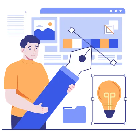 Man doing graphics design using Pen Tool  Illustration