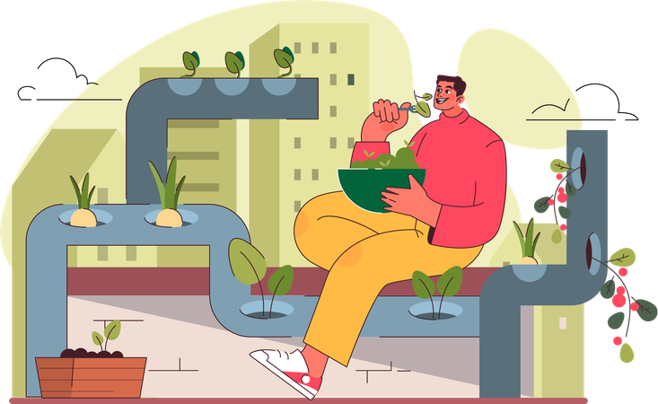 Man doing green space management  イラスト