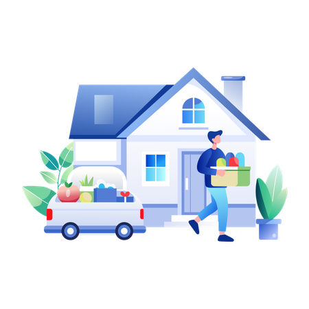 Man doing Grocery Delivery at home  Illustration