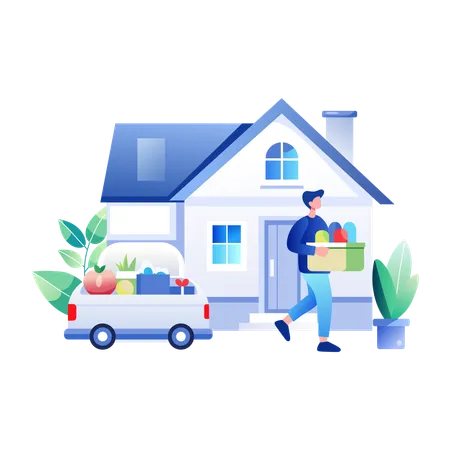 Man doing Grocery Delivery at home  Illustration