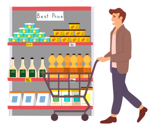 Man doing grocery shopping  Illustration