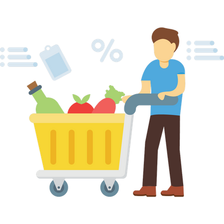 Man doing grocery shopping Illustration