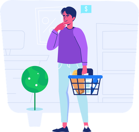 Man doing grocery shopping at store  Illustration