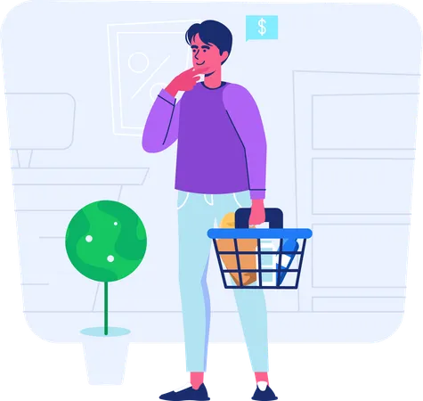 Man doing grocery shopping at store  Illustration