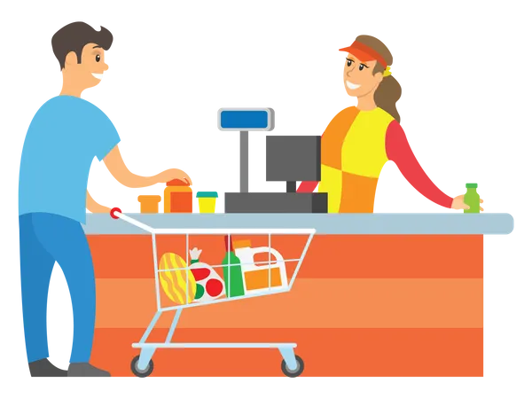 Man doing grocery shopping  Illustration