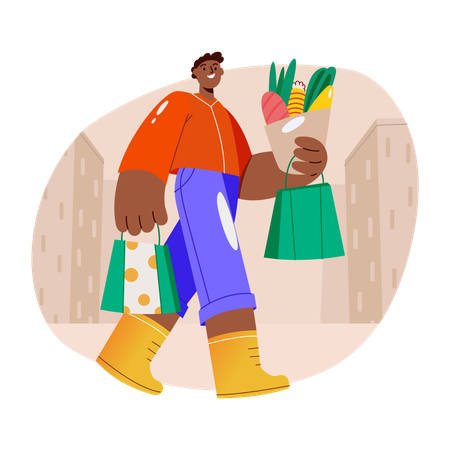 Man doing grocery shopping  Illustration