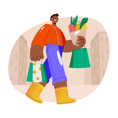 Man doing grocery shopping  Illustration