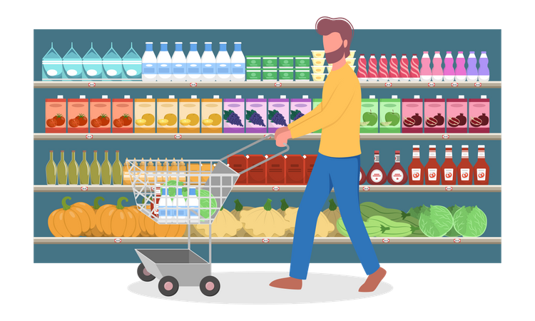 Man doing grocery shopping  Illustration