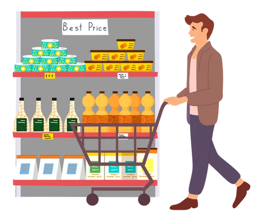 Man doing grocery shopping  Illustration