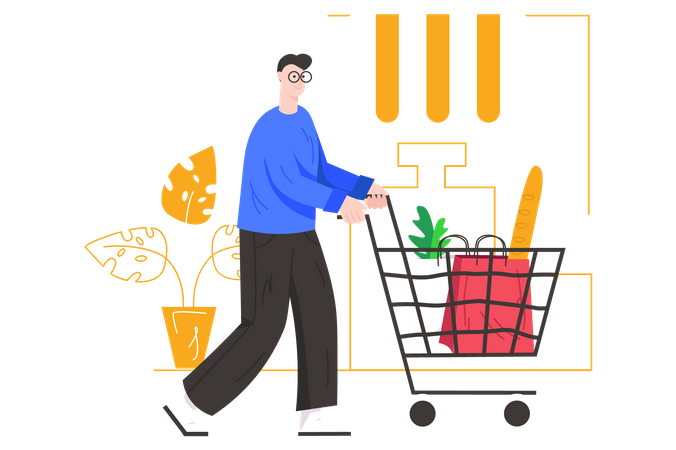 Man doing grocery shopping  Illustration