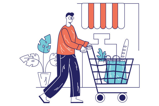 Man doing grocery shopping  Illustration