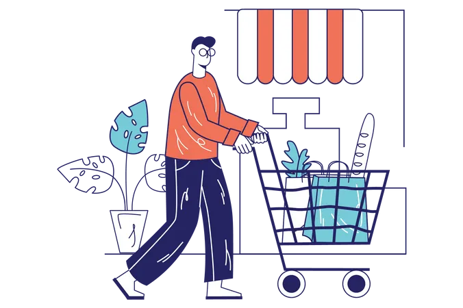 Man doing grocery shopping  Illustration