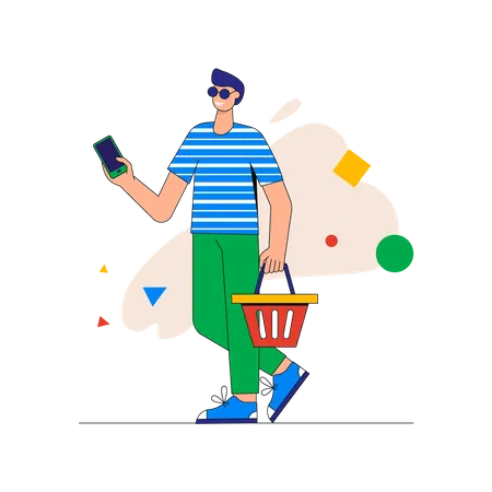 Man doing grocery shopping  Illustration