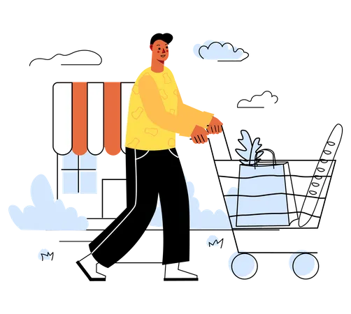 Man doing grocery shopping  Illustration